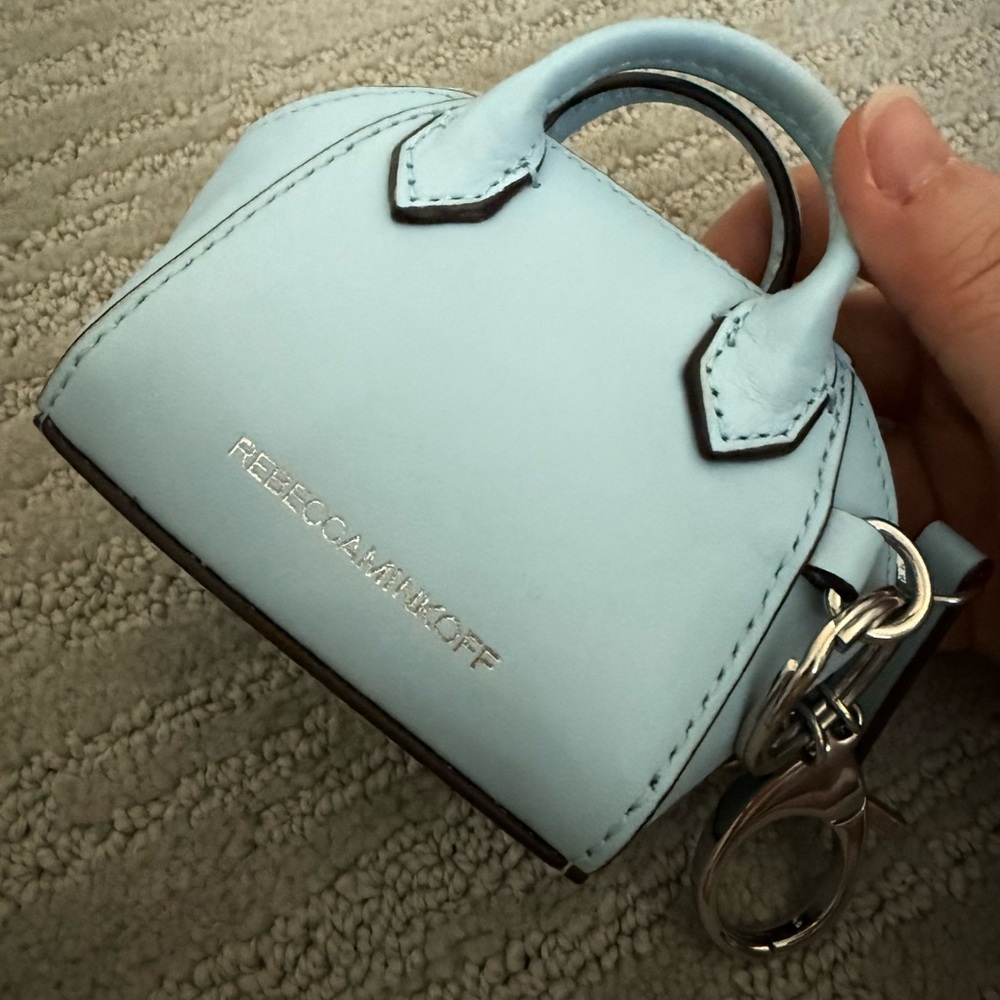 NWOT-Rebecca Minkoff Leather Light Blue MiniBag Wallet Coin Purse keychain charm